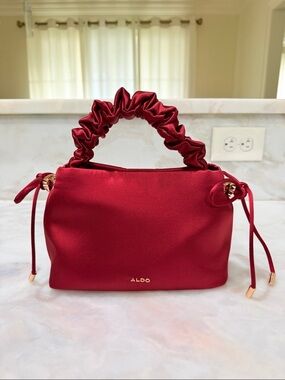 Aldo Ruby Red Satin Scrunch-Top Shoulder Bag